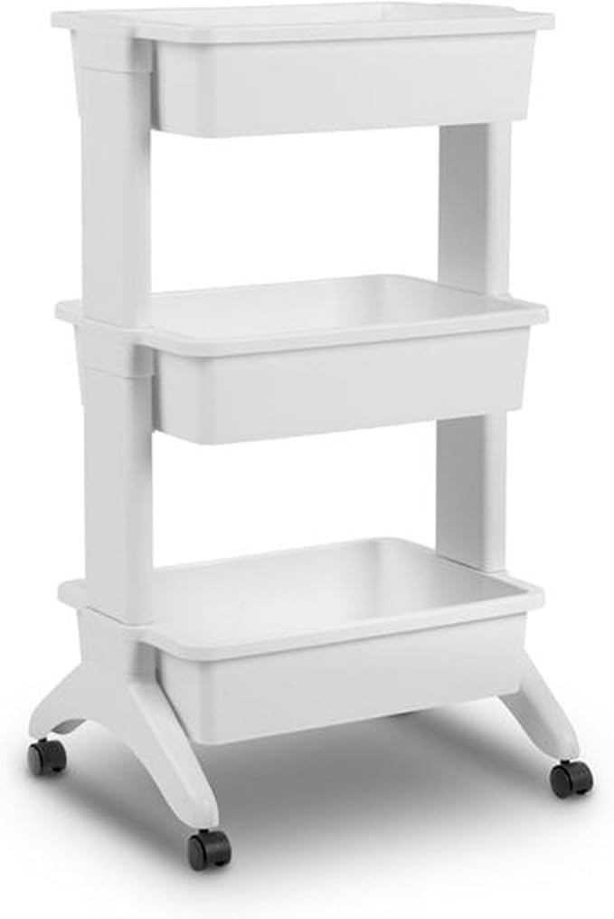 Sterilite 3 Tier Utility Cart Portable Storage Open Bin Organizer with 360 Degree Smooth Rolling Caster Wheels, Supports 10 lb Per Tier, White, 9-Pack