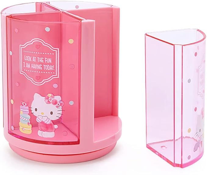 Sanrio 213110 Pink Plastic Hello Kitty Kitty Pen Stand 360 Degree Rotating Pen Stand Pen Holder Cosmetic Makeup Brush Tulle Pet Character