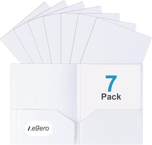Plastic Folders with Pockets (7 Pack, Officewhite), Durable Heavy Duty File Folders with Business Card Slot, 2-Pocket Folder for Schoolwork & Office,Letter Size