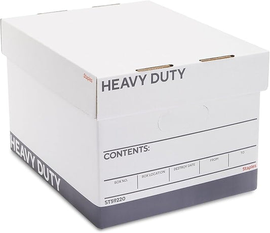 STAPLES Triple Wall Heavy Duty File Box, Lift Off Lid, Letter/Legal, White/Gray, 12/Carton