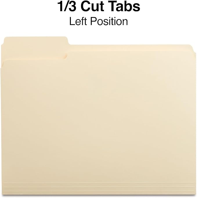 Staples 1/3‑Cut Left‑Tab File Folders, Letter Size, Manila, Durable Paper Stock, 100/Box