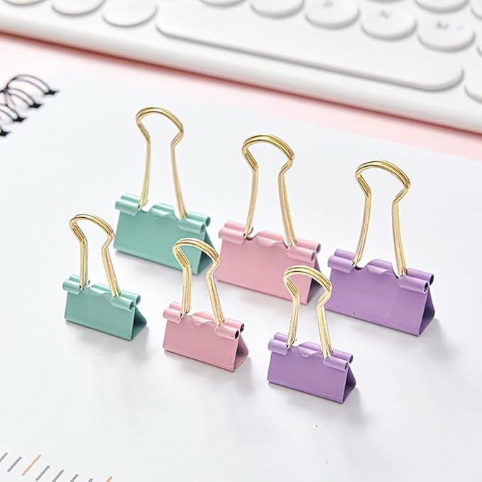 155 Pcs Paper Binder Clips Set Assorted Size Binder Paperclips Candy Color Paper Clips Document Organization Binder Clips with Container Purple