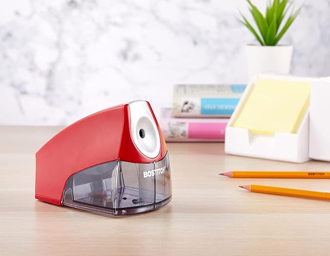 Bostitch Office Electric Pencil Sharpener, Heavy Duty Powerful Stall-Free Motor, High Capacity Shavings Tray, for Office or Classroom, Red