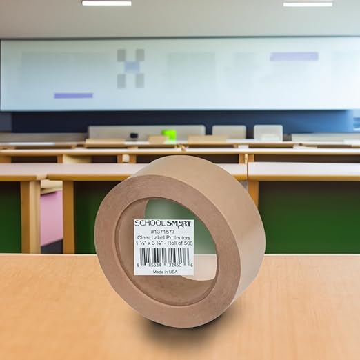School Smart Vinyl Label Protectors, Round Corner Rectangle, 1-1/4 x 3-1/8 Inches, Clear, Pack of 500 - 1371577