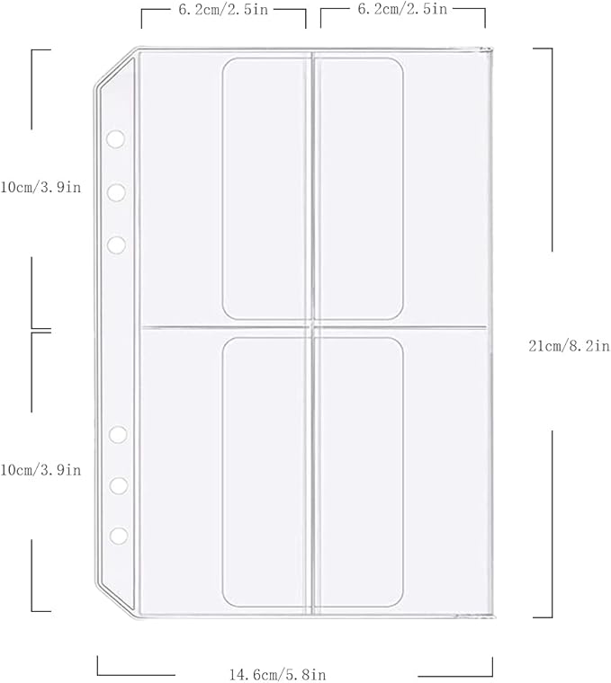 6 Pack A5 6 Holes Binder 4 Pockets Plastic Binder Folders Waterproof 6 Holes Holder for Receipt Ticket (4Pocket, A5)