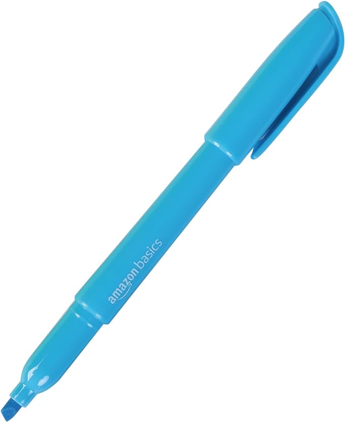 Amazon Basics Chisel Tip Highlighters, Fluorescent Ink, Vibrant Assorted Colors, School Supplies, 12-Pack