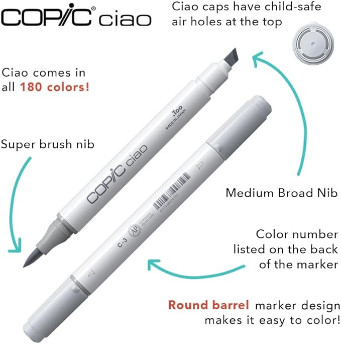 Copic Ciao Alcohol Markers, Doodle Kit People, 5 markers + 2 Multiliners