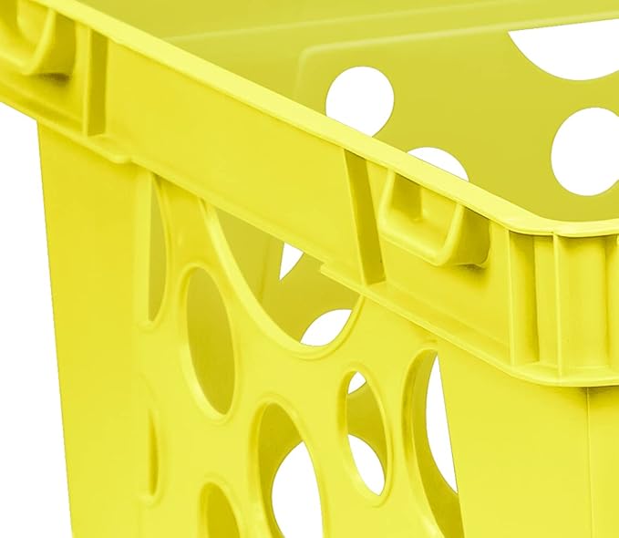 Storex Premium File Crate with Handle Cutouts – Letter and Legal Document and Folder Storage, Classroom Yellow, 3-Pack (61462C03C)