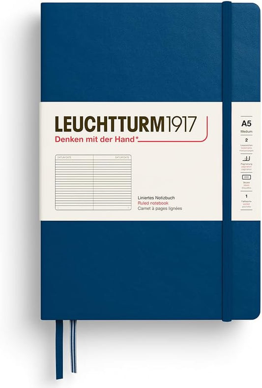 LEUCHTTURM1917 373991 Notebook Medium (A5), Hardcover, 251 Numbered Pages, Indigo, Ruled