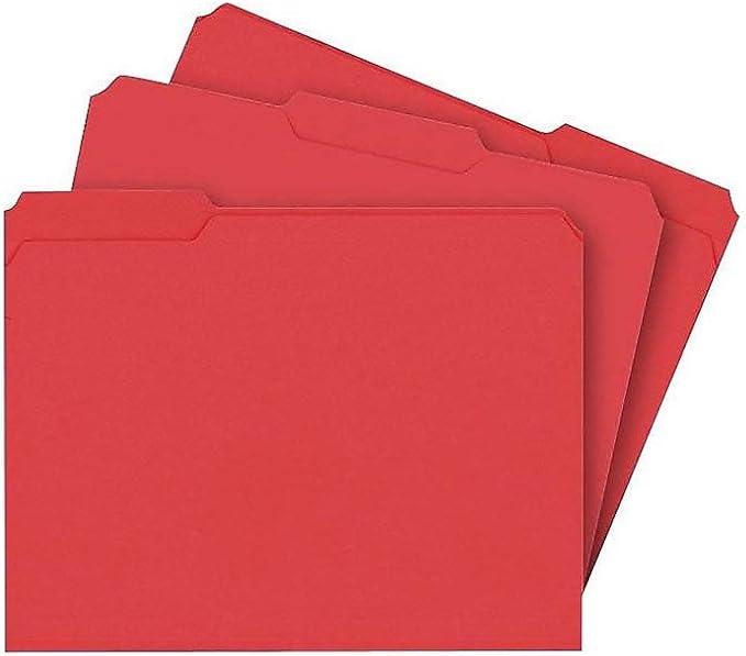 Staples Reinforced Colored File Folders, Letter Size, 3‑Tab Design, Red, Heavy‑Duty Construction, 100/Box