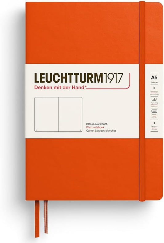 LEUCHTTURM1917 373981 Notebook Medium (A5), Hardcover, 251 Numbered Pages, Pumpkin, Plain