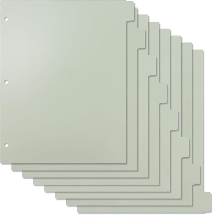 Buqoo 3 Ring Binder Dividers with 8-Tabs, A4 Sage Green 3 Hole Binder Divider, Sturdy Aesthetic Plastic Index Page Binder Dividers for Student Notebook Journal Planner/School Office (8.4"×10.9")
