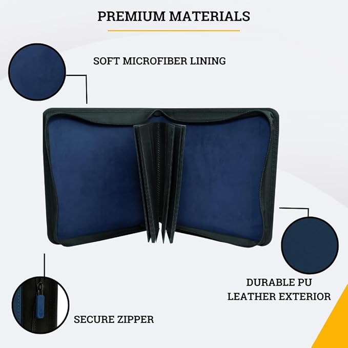 Card Guardian - Toploader 4 Pocket Premium Binder with Zipper for 160 Cards - Side Loaded Pockets - Compatible with Sports and Trading Cards TCG (Blue)