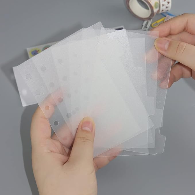 2 Pack A7 Binder Dividers 6 Tabs Clear Plastic Binder Index Tabs Planner Divider for Round Ring Binder Sheet Protector (Total 12 Dividers)