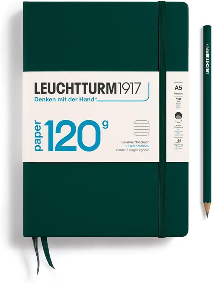 LEUCHTTURM1917 - 120G Special Edition - Medium A5 Ruled Hardcover Notebook (Forest Green) - 203 Numbered Pages with 120gsm Paper