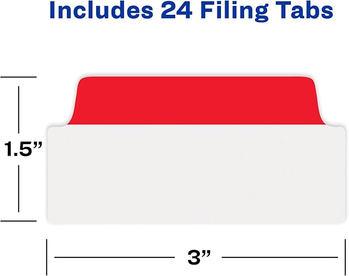 Avery Filing Ultra Tabs, 3" x 1.5", 2-Side Writable, Red/Blue/Green, 24 Repositionable File Tabs (74775)