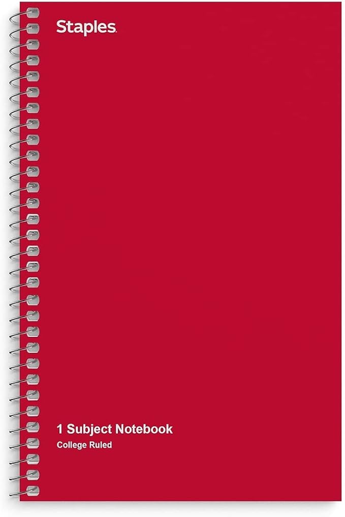 STAPLES 1‑Subject Spiral Notebook, College Ruled, 80 Sheets, Assorted Colors, 3‑Pack