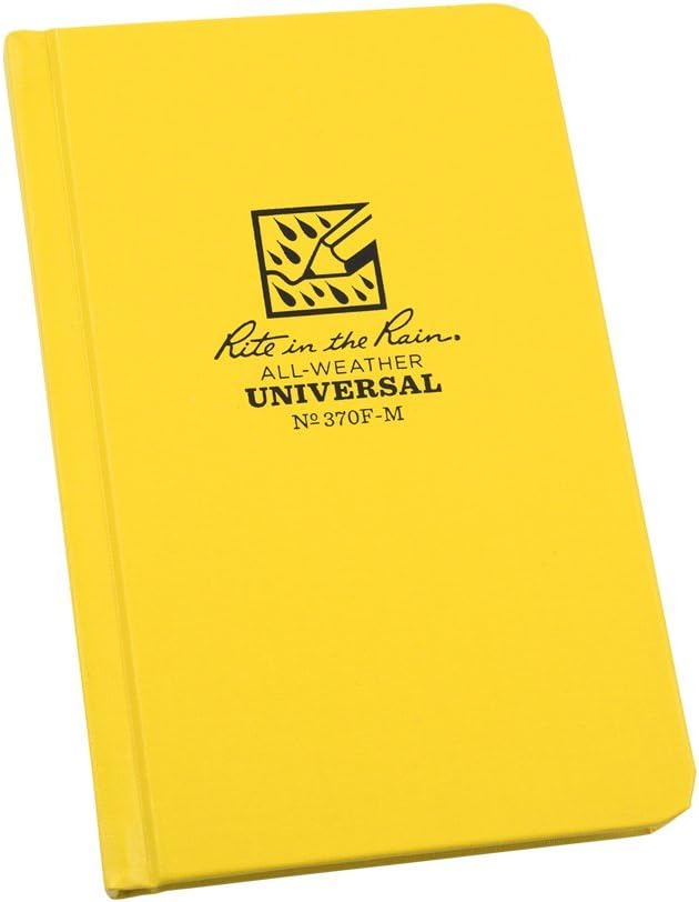 Rite in the Rain Weatherproof Hard Cover Notebook, 4.25" x 6.75", Yellow Cover, Universal Pattern (No. 370F-M)