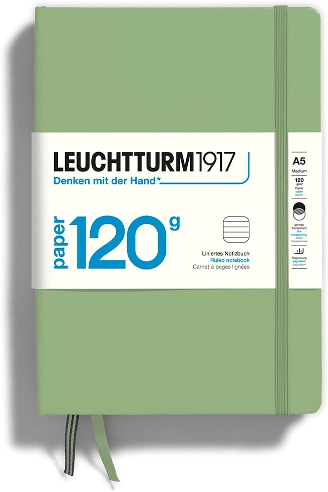 LEUCHTTURM1917 - 120G Special Edition - Medium A5 Ruled Hardcover Notebook (Sage) - 203 Numbered Pages with 120gsm Paper