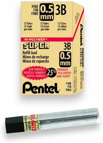 Pentel Super Hi-Polymer Lead Refill, 0.5mm, Fine, 3B, 144 Pieces of Lead (C505-3B)