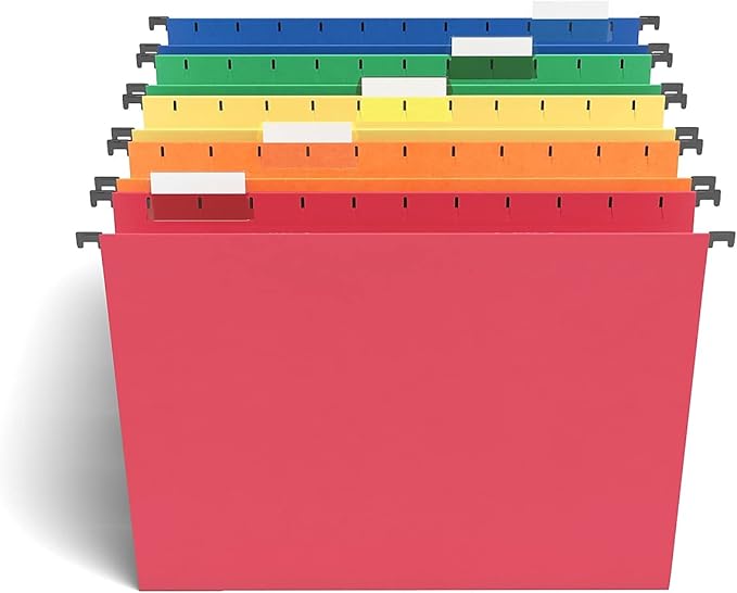 Staples Hanging File Folders, Letter Size, 1/5‑Cut Tabs, Assorted Colors, Includes Adjustable Tabs & Paper Inserts – 25/Pack