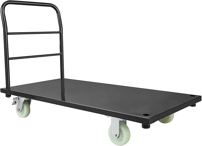VEVOR Heavy Duty Platform Truck, 2000 LBS Industrial Steel Flatbed Cart with 360° Swivel Wheels, Platform Push Cart Dolly, Easy Storage for Warehouse/Garage/Moving/Garden (48" x 24" x 32")