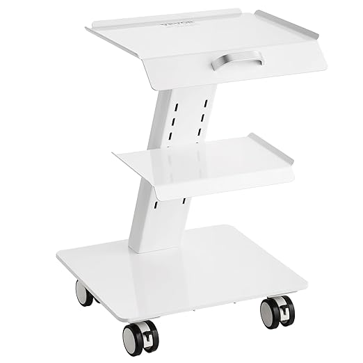 VEVOR Trolley Cart with Swivel Wheels, 3-Layer Mobile Esthetician Cart, Steel Metal Rolling Tray for Lab, Clinic, Beauty and Salon, 220 lbs Weight Capacity