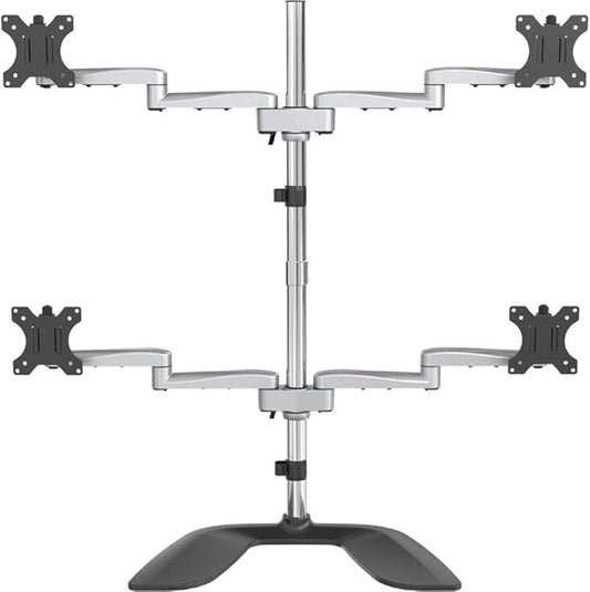 StarTech.com Desktop Quad Monitor Stand - Ergonomic VESA 4 Monitor Arm (2x2) up to 32" (17.6lb/8kg) - Free Standing Articulating Universal Pole Mount - Height Adjustable/Tilt/Swivel/Rotate (ARMQUADSS)