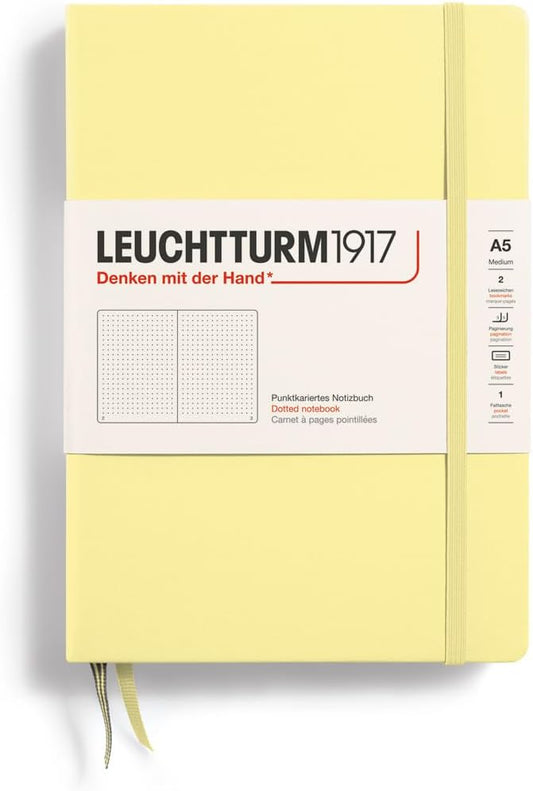 LEUCHTTURM1917 - Notebook Hardcover Medium A5-251 Numbered Pages for Writing and Journaling (Vanilla, Dotted)