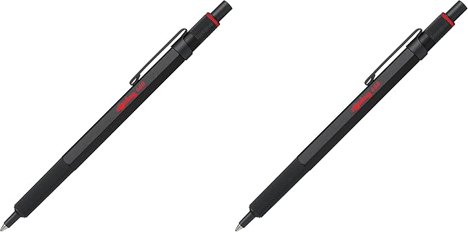 Rotring 600 Ballpoint Pen Medium Point Black Ink Black Barrel Refillable,(Pack of 2)