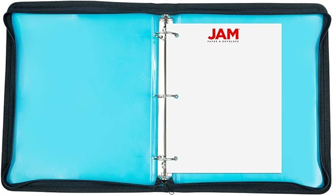 JAM PAPER Plastic Zipper 1 inch Binder - Blue 3 Ring Binder - Sold Individually