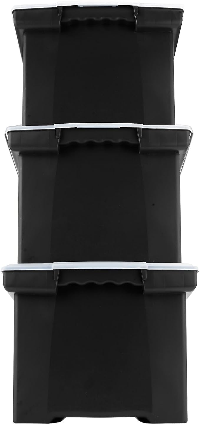 Storex Plastic File Tote Storage Box with Snap-On Lid, Letter/Legal Size, Black/Silver (61528U01C)