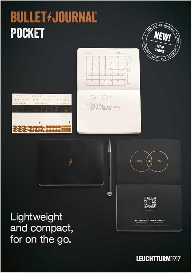 The Official Bullet Journal Pocket Edition - Compact Flexcover Design for Daily Journaling with 46 Folded A5 Pages - Pack of 3 (Yellow)