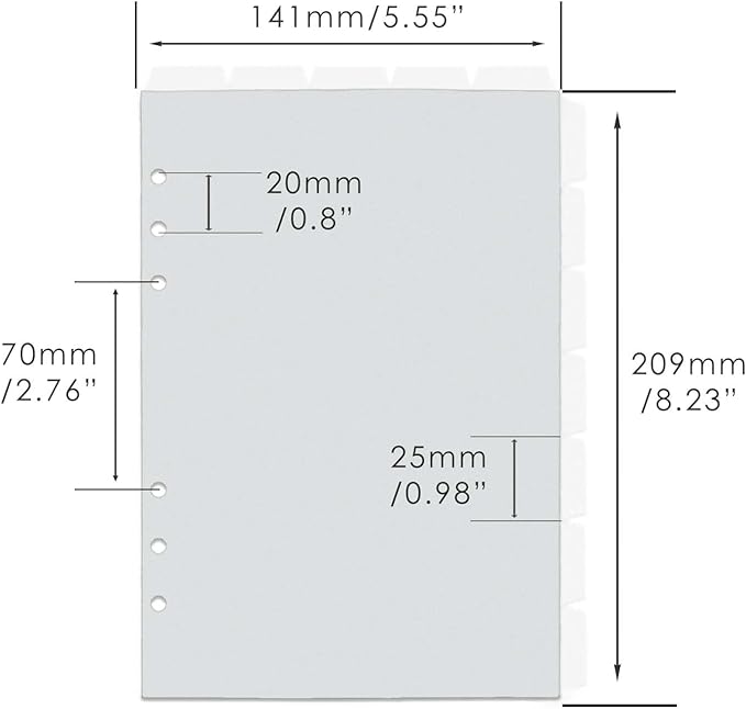 2 Set A5 Binder Dividers Frosted Plastic Index Divider Blank Side 7 Tabs Top 5 Tabs Planner Insets 12 Sheets Refillable Page Protectors for 6 Ring Binder Notebook