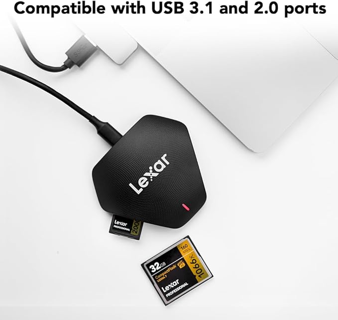 Lexar Professional Multi-Card 3-in-1 USB 3.1 Reader, Supports SD, microSD and CF Cards (LRW500URBNA)