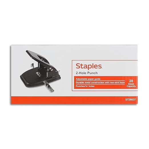 Staples 2‑Hole Punch, 28‑Sheet Capacity, Black – Heavy‑Duty Steel Hole Punch