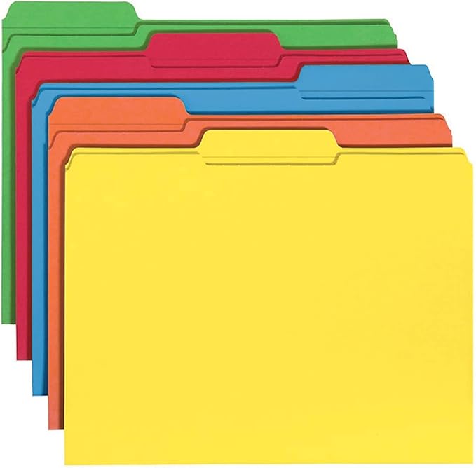 Smead File Folder, Reinforced 1/3-Cut Tab, Letter Size, Assorted Colors, 100 per Box (11993)