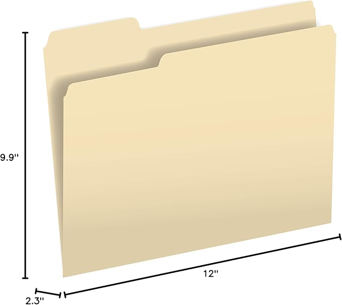 The File King 1/3 Cut File Folders Letter Size - 100 Pack | Manilla Folders 8.5 x 11 | Assorted 3 Tabs | Heavy Duty 11-Point Fiber | Made in USA | Undercut Front Style | Easy Labeling & Organization