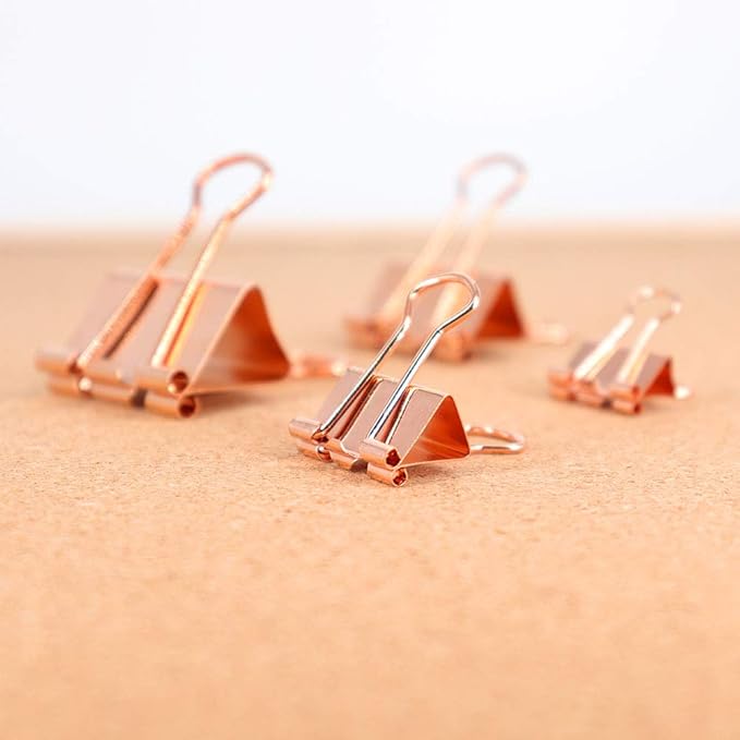 Binder Clip Paper Clamps, Assorted Sizes (Mini, Small, Medium, Large), 100 Pcs Clips for Office School Supplies (Rose Gold)