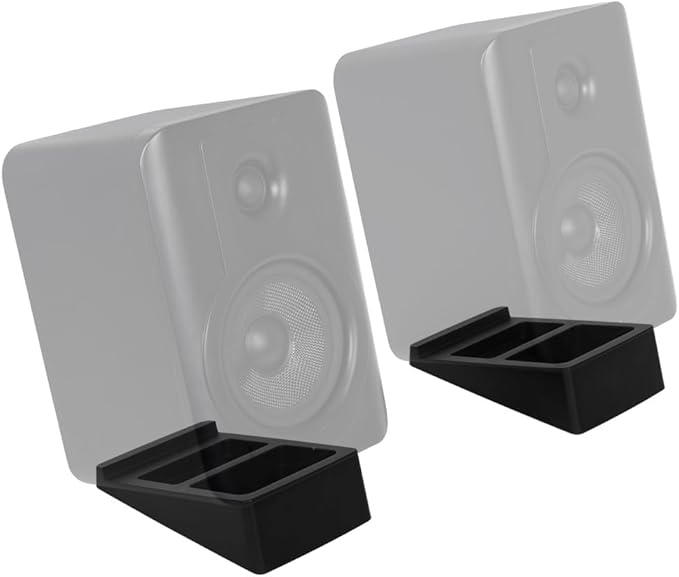 Monoprice Tilted Wedge Desktop Speaker Stands for Medium Sized Speakers, Speaker Riser, Anti-Vibration, 15 Degrees of Tilt, Pair, for Bookshelf Speakers and Studio Monitors, Black