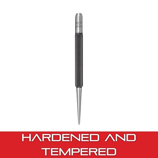 Starrett Steel Prick Punch with Knurled Grip for Precise Positioning and Secure Holding - Hardened and Tempered Steel, 4" Length, 5/64" Diameter Tapered - 816A