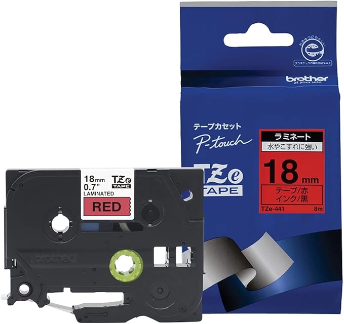 Brother Genuine P-touch TZE-441 Tape, 3/4" (0.7") Wide Standard Laminated Tape, Black on Red, Laminated for Indoor or Outdoor Use, Water-Resistant, 0.7" x 26.2' (18mm x 8M), Single-Pack, TZE441