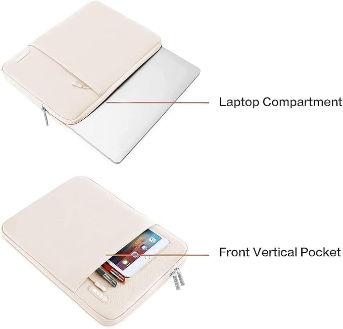 MOSISO Laptop Case 16 inch, 15-15.6 inch Laptop Sleeve Compatible with MacBook Pro 16 M4 M3 M2 M1, HP Acer Dell Lenovo ASUS Notebook, Polyester Vertical Computer Sleeve Bag with Pocket, Sand