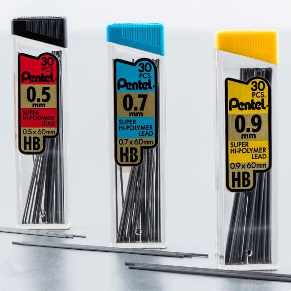 Pentel Super Hi-Polymer Mechanical Pencil Lead Refill - 0.5mm, 0.7mm, 0.9mm - 90 Lead refills (30 of Each Size)