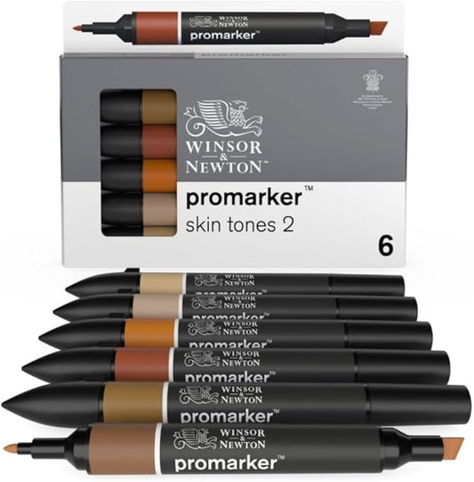 Winsor & Newton ProMarker Set, 6 Count, Skin Tones Set 2