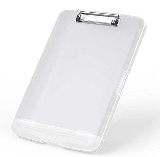 Rimilak Plastic Clipboard with Storage, 8.5 x 11 High Capacity Folio Nursing Case with Pen Holder, Size 14.2 x 9.6 x 1.2″ Folder Side-Opening for Classroom, Teacher, Smooth Writing, Translucen