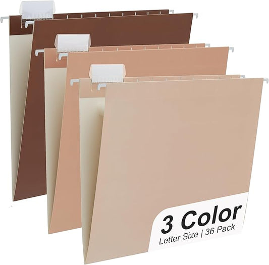 Y YOMA 36 Pack Gradient Hanging File Folders Letter Size Decorative Hanging Folder Pretty File Folder Organizer for Filing Cabinet Office Home with 1/5-Cut Adjustable Tabs, Coco Mocha