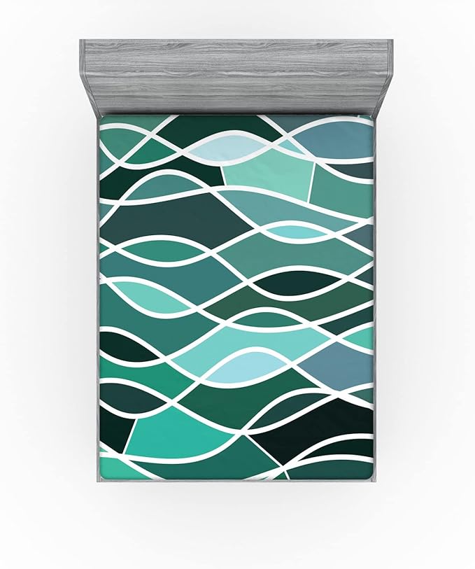 Ambesonne Seafoam 2 Pack Fitted Sheet, Stained Glass Composition, Bed Cover All-Round Elastic Deep Pockets 2 Pieces, Package Contains 2 Full Size Fitted Sheets, Multicolor