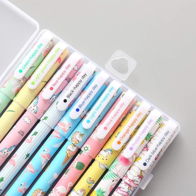 Cute Colorful Gel Ink Pens Set Unicorn Flamingo Multicolor 10 Pcs 0.5 mm