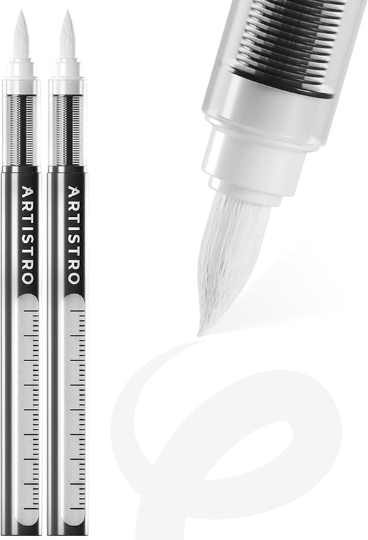 ARTISTRO 2 White Acrylic Paint Markers - Brush Tip Paint Pens with Automatic Ink Control System for Rock, Egg, Wood, Fabric, Glass - Perfect for Crafting, Art Projects, & More